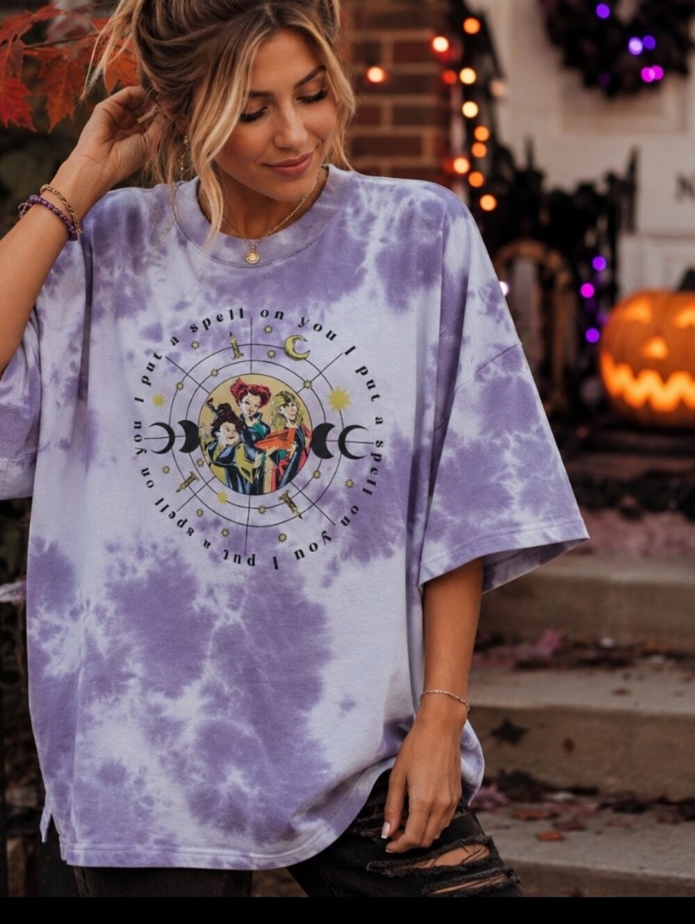 Disney Hocus Pocus Sanderson Sisters Tie Dye Oversized Tee Medium Halloween